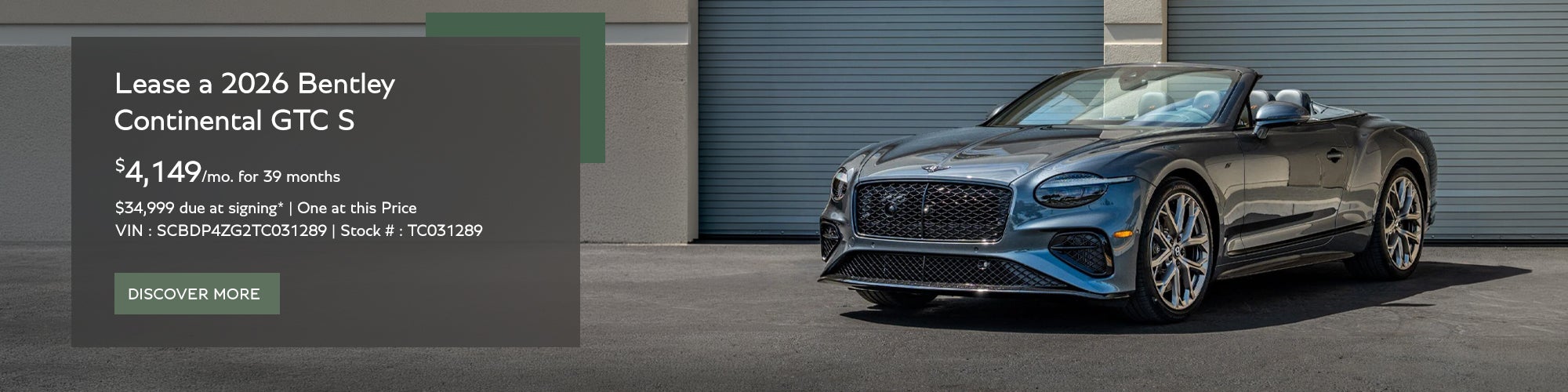 2026 Bentley Continental GTC S Perfomance V8 lease banner