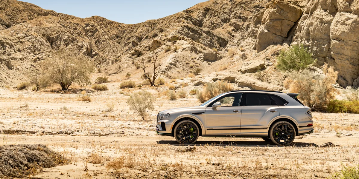 Bentley Bentayga Speed side profile in the Palm Springs desert