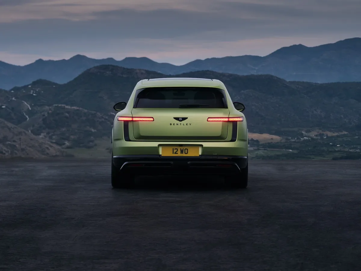 Bentley Torcal rear view with mountains in the background