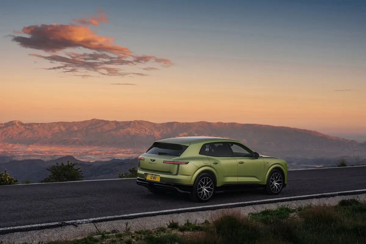 Bentley Torcal rear three-quarter view at sunset
